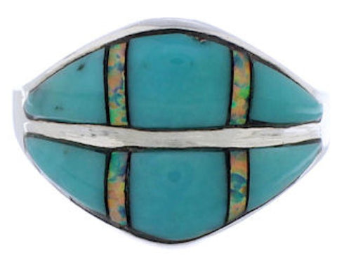 Sterling Silver Jewelry Turquoise Opal Inlay Ring Size 6-3/4 RS44905